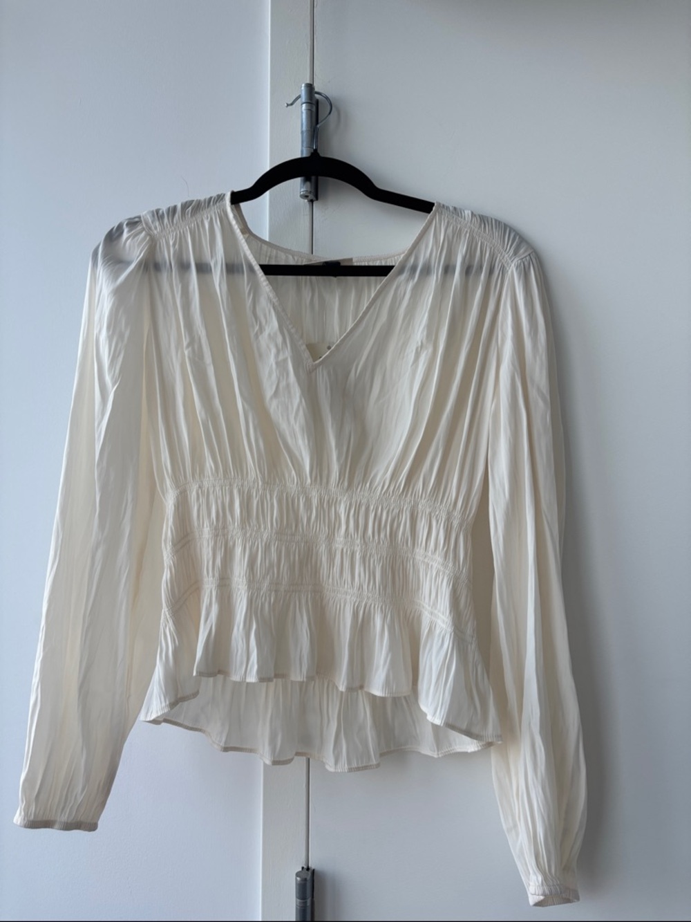 Cream V-Neck Peplum Blouse